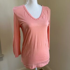 JIL SANDER peach Knit V neck T-Shirt Top 3/4 sleeves size Small
